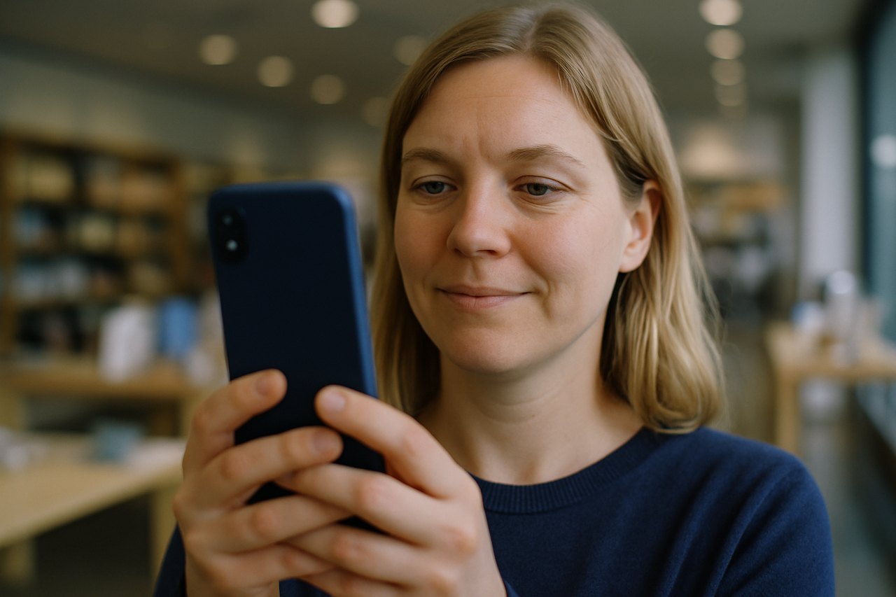 A shopper approving a payment on their phone
