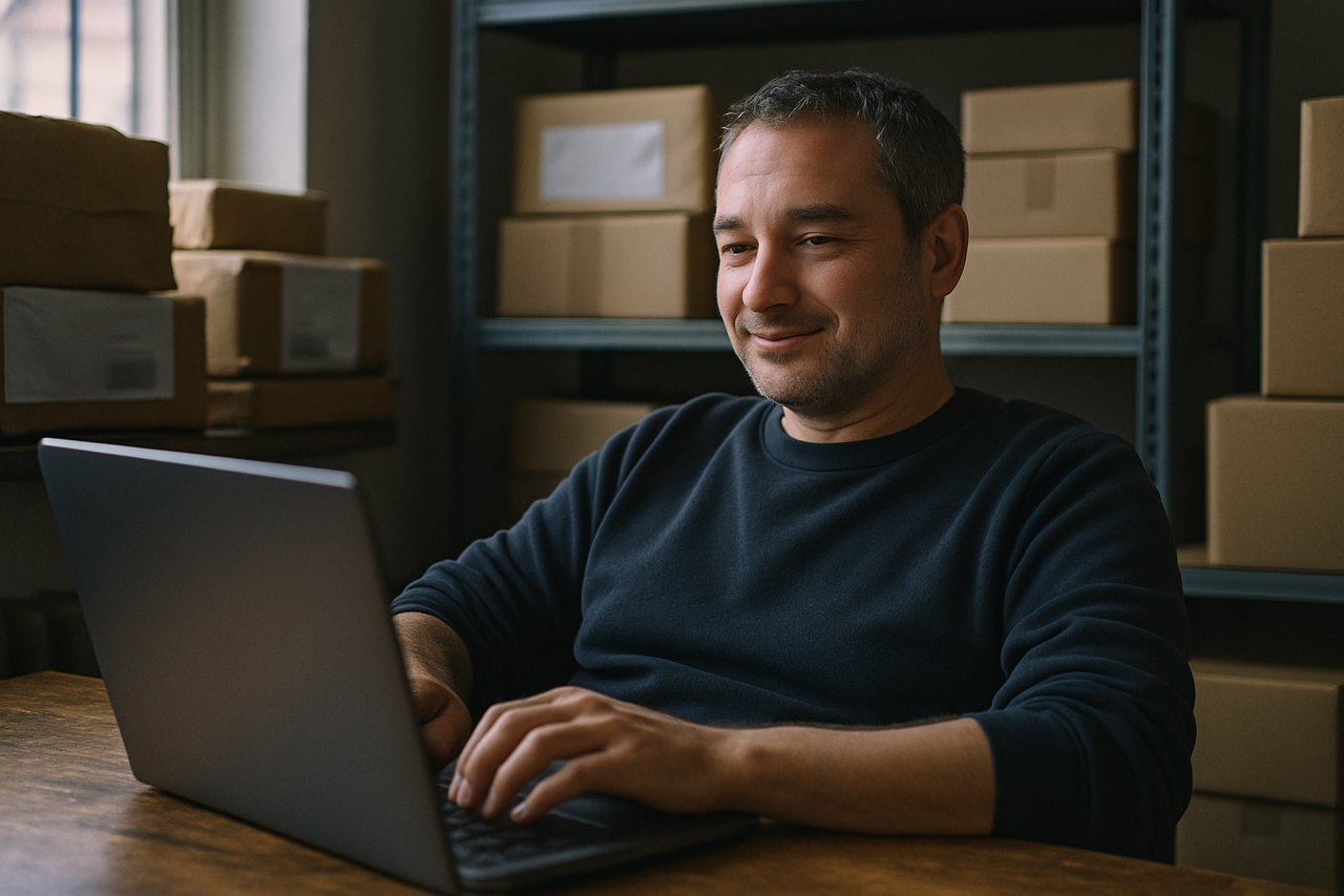 An online storefront being managed from a laptop